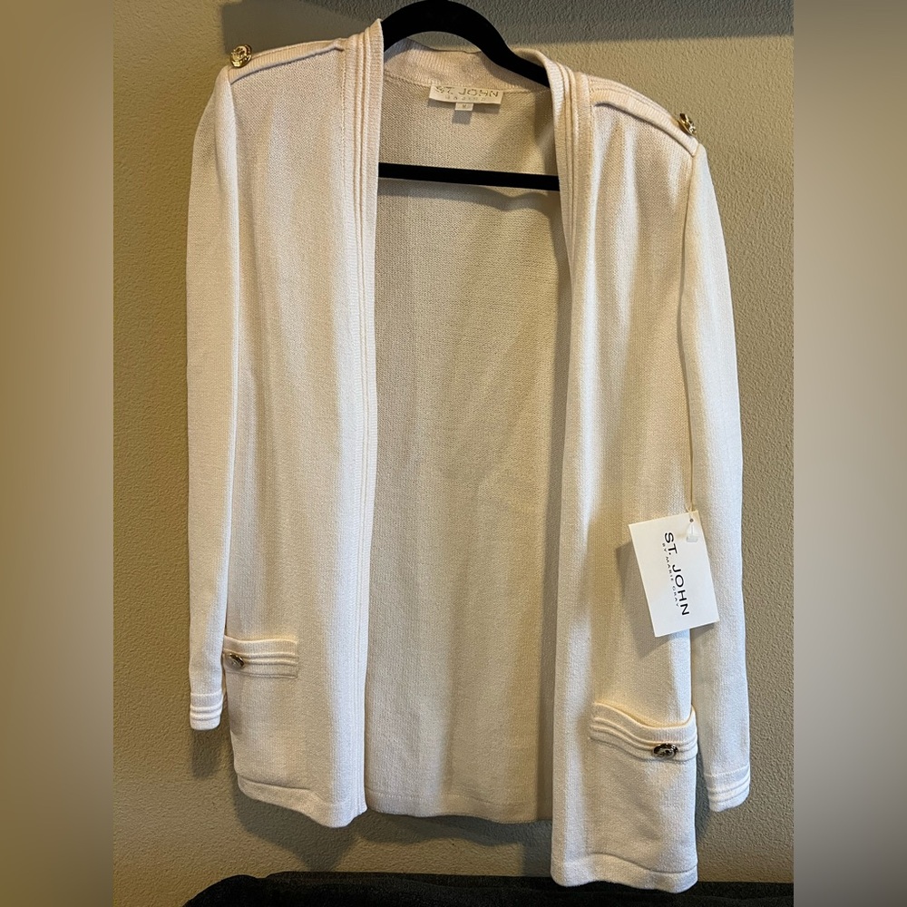 St. John Cream Knit Cardigan Sweater
